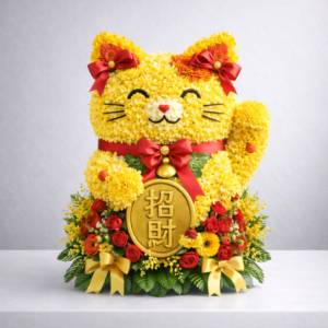 mèo thần tài hoa tươi