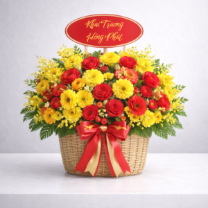 giỏ hoa khai trương vàng Đỏ