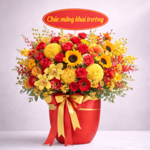 chậu hoa khai trương vàng Đỏ
