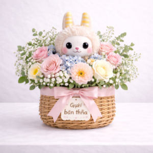 giỏ hoa thú bông pastel