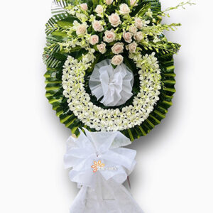 kệ hoa chia buồn lan trắng tím sang trọng