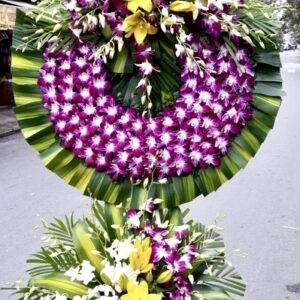 kệ hoa chia buồn lan trắng tím sang trọng