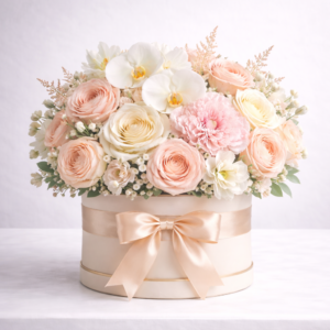 hộp hoa luxury kem hồng