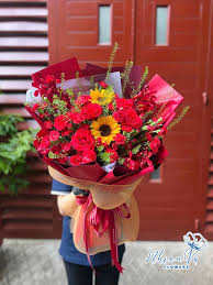 bó hoa hướng dương hiện Đại Đỏ